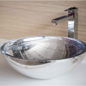 Cuba Sobrepor de Vidro Prata 40cm