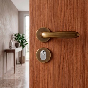 Maçaneta Porta Externa com Roseta Redonda Antique Brass Altero Casa MA107 R1-E2 MA107